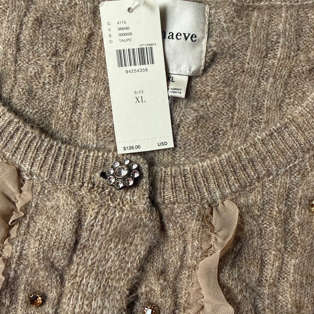 Maeve Ruffled Embellished Short Sleeve Cardigan Sweater Sparkle Anthropologie XL - Picture 5 of 16